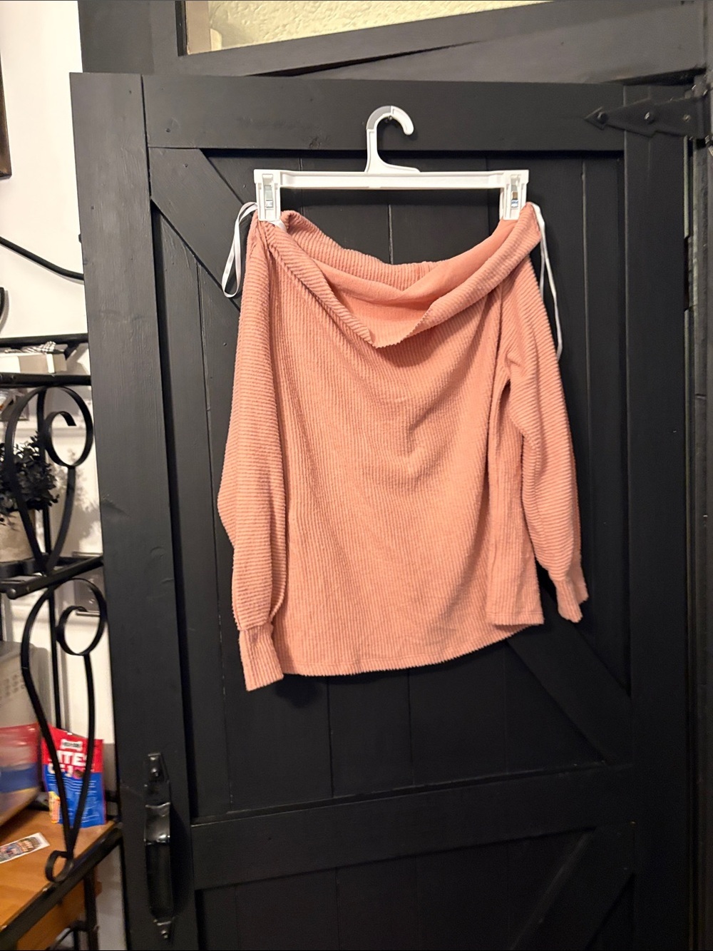 Off-the-Shoulder Ribbed Sweater in Dusty Rose